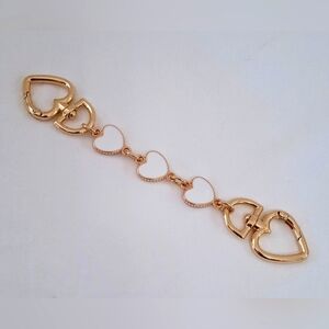 Gold Tone Heart & White Enamel Handbag Strap Extender